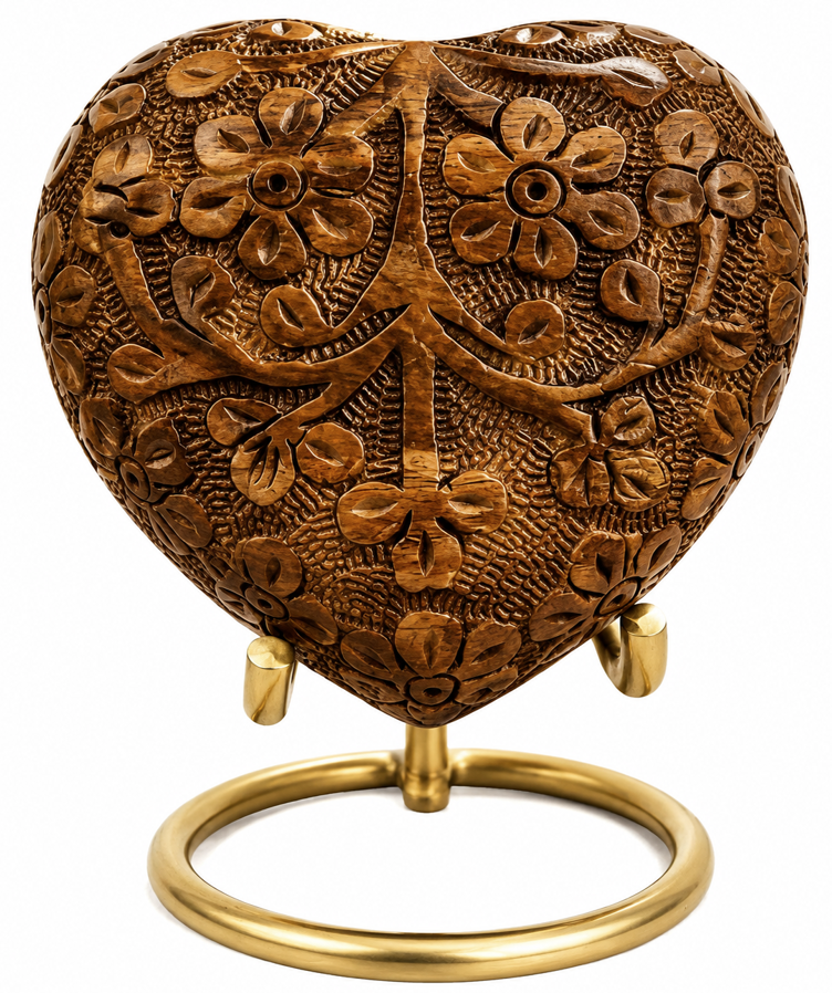 Premium Heart-Shaped Hand-Carved Cremation Urn