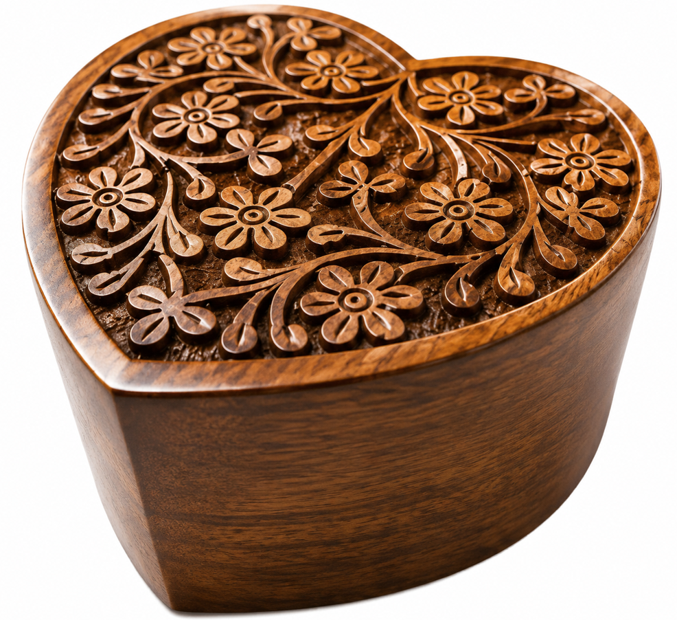 Premium Heart-Shaped Hand-Carved Cremation Urn