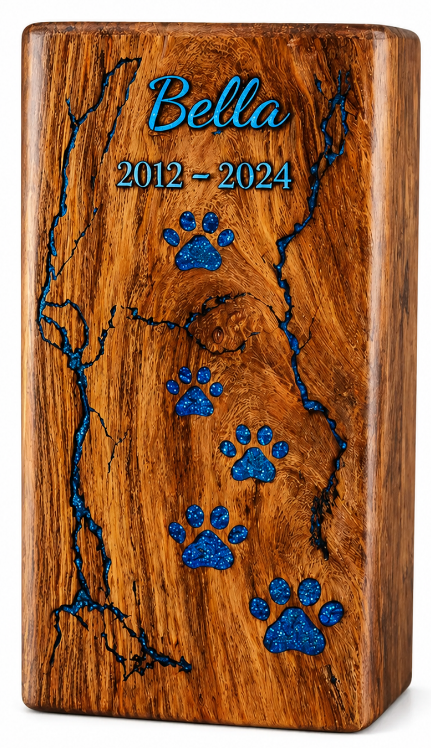 Wooden Cremation Urn with Blue resin Inlay