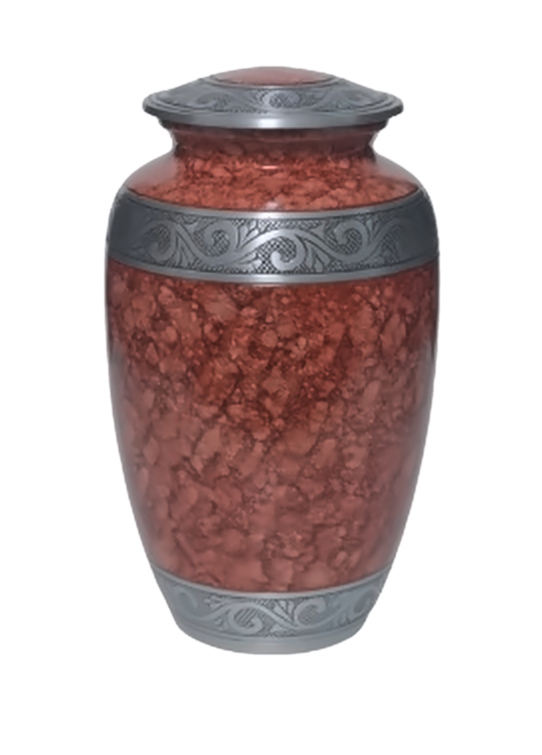 Terracotta Red Marble-Effect Cremation Urn with Engraved Silver Bands