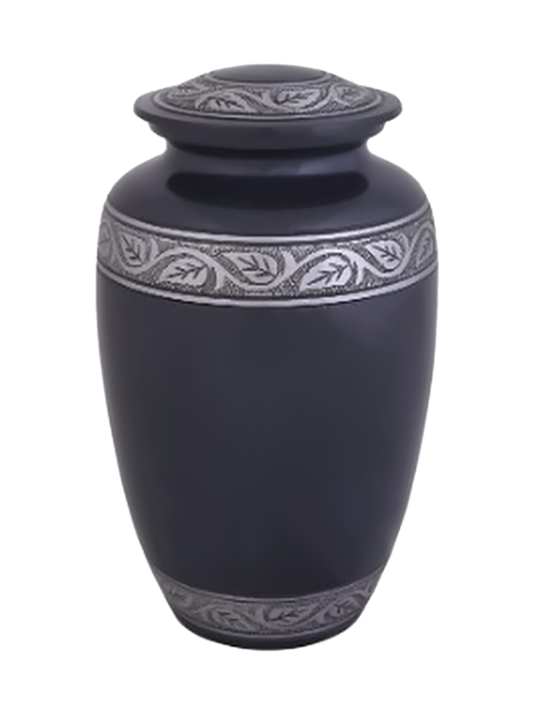 Charcoal Grey Cremation Urn with Engraved Silver Leaf Bands