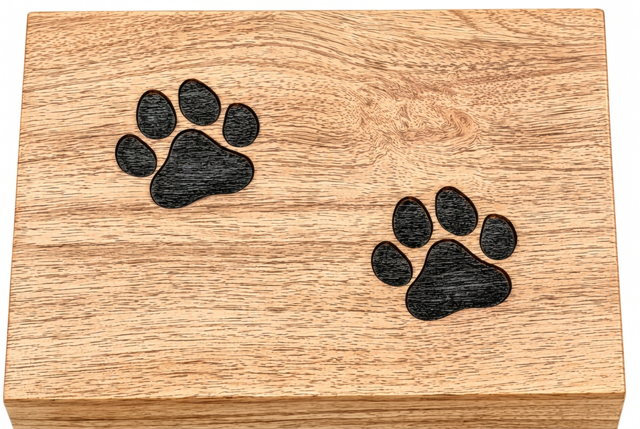 Paw Print Pet Urn – Natural Wooden Cremation Urn